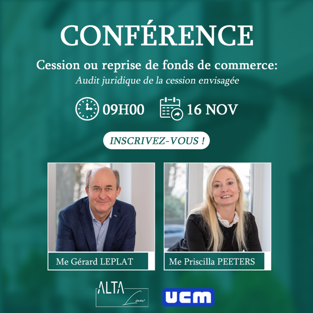 Conférence - Cession ou reprise de fonds de commerce - audit juridique de la cession envisagée - 16 Novembre 2023